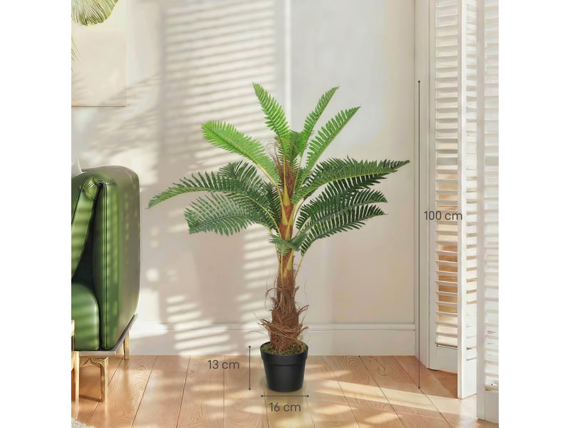  Palmier artificiel palmier 100 cm avec 21 feuilles en peva, plante décorative avec pot en plastique, vert  - Conforama E