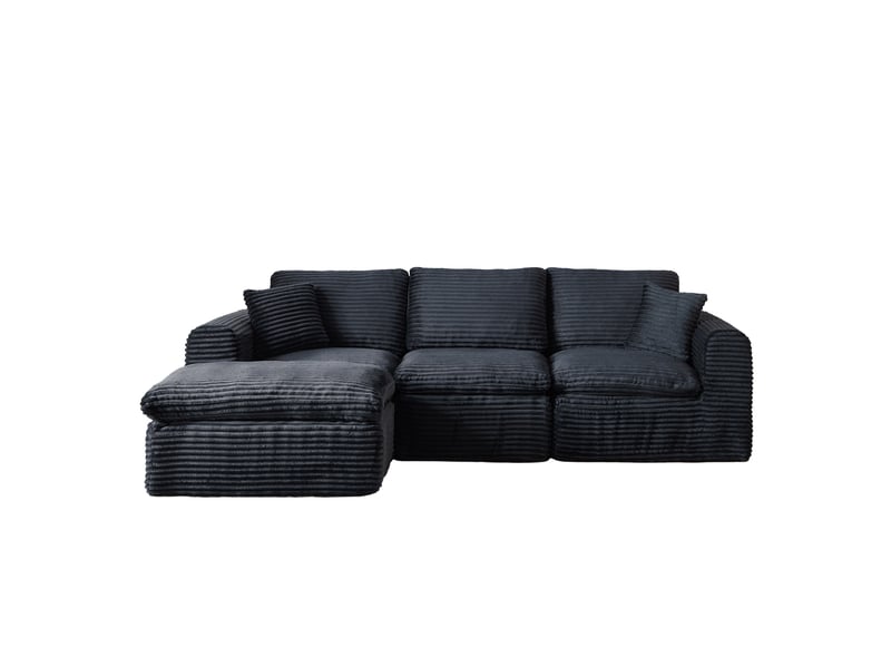 Canapé d’angle modulable 3 éléments noir et bleu, configuration 3-en-1 et couchage d’appoint, velours côtelé, 280 x 180 cm IKSETERA TRADING LTD - Conforama A