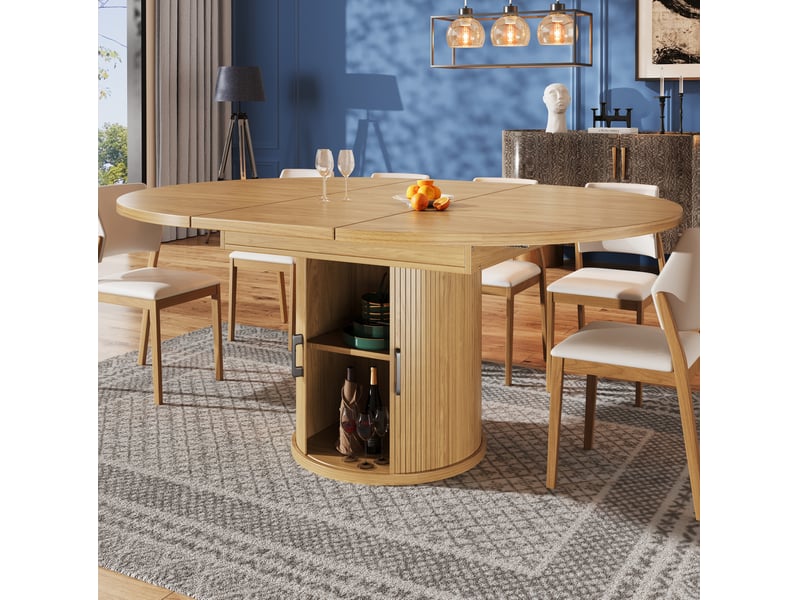  Table à manger extensible ronde en mdf – décor bois naturel – ø 118 à 158 cm, 6 personnes  - Conforama C
