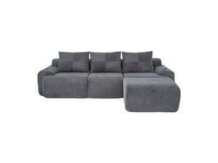 Canapé modulaire 3 places avec pouf gris foncé - 268 x 174 x 80 cm avec porte-gobelet intégré