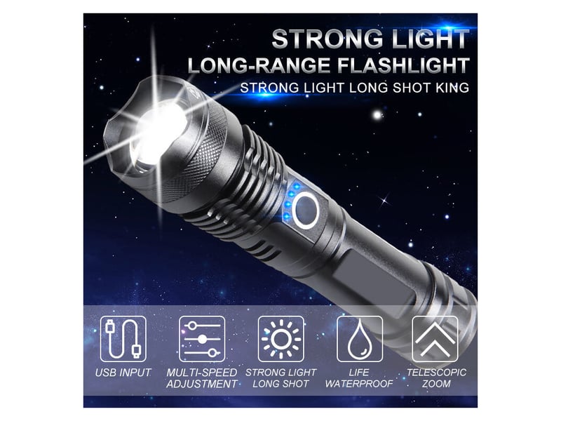  Charge usb xhp70 lampe de poche anti-éblouissement d'urgence p50 lampe de poche zoom anti-éblouissement p70 lampe de poche  - Conforama B