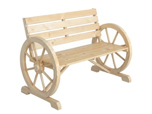 Banc de jardin 2 places avec structure à lattes et accoudoirs en forme de roue de chariot, en bois, 105,5 x 56 x 79 cm, couleur bois