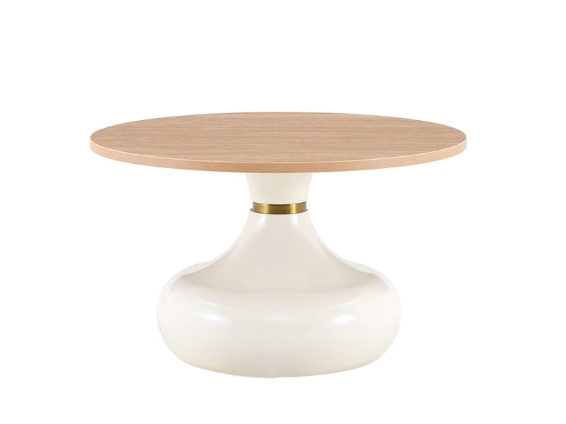  Lot de 2 tables basses gigognes avec plateaux en mdf aspect travertin et bois, piètement métal blanc  - Conforama E