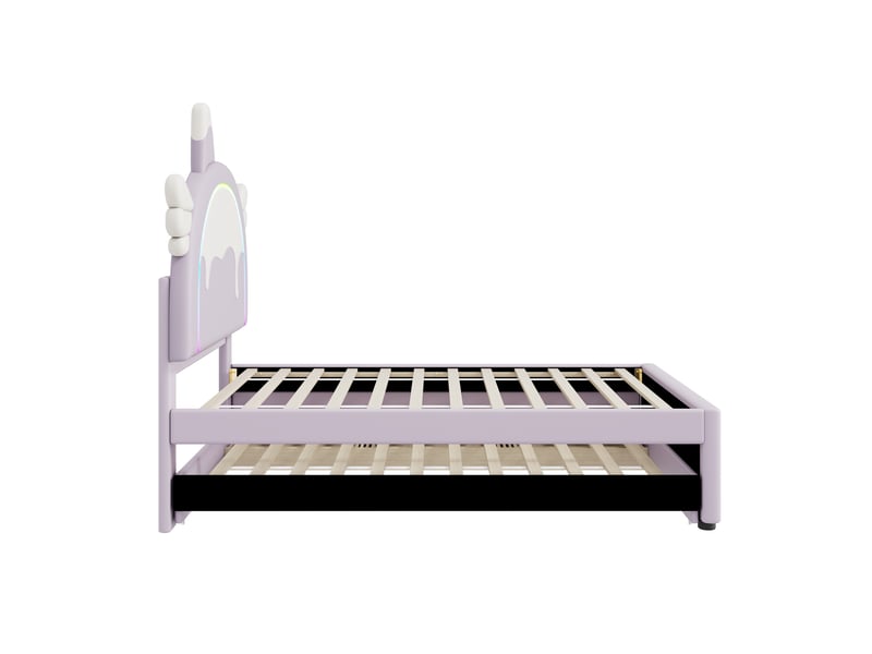 Lit enfant licorne violet 90x200 cm en similicuir pu avec lit gigogne - Conforama D
