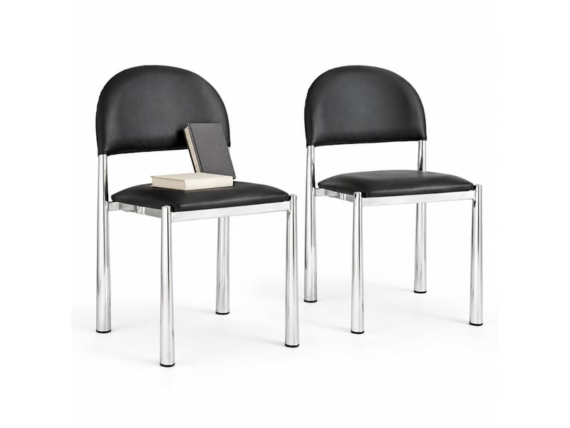  Lot de 2 chaises de salle à manger noires avec dossier semi-circulaire, revêtement en polyuréthane et pieds en métal  - Conforama A