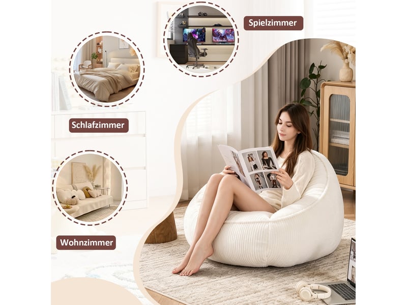  Fauteuil pouf 90x90x59 cm dossier ergonomique velours côtelé beige  - Conforama E