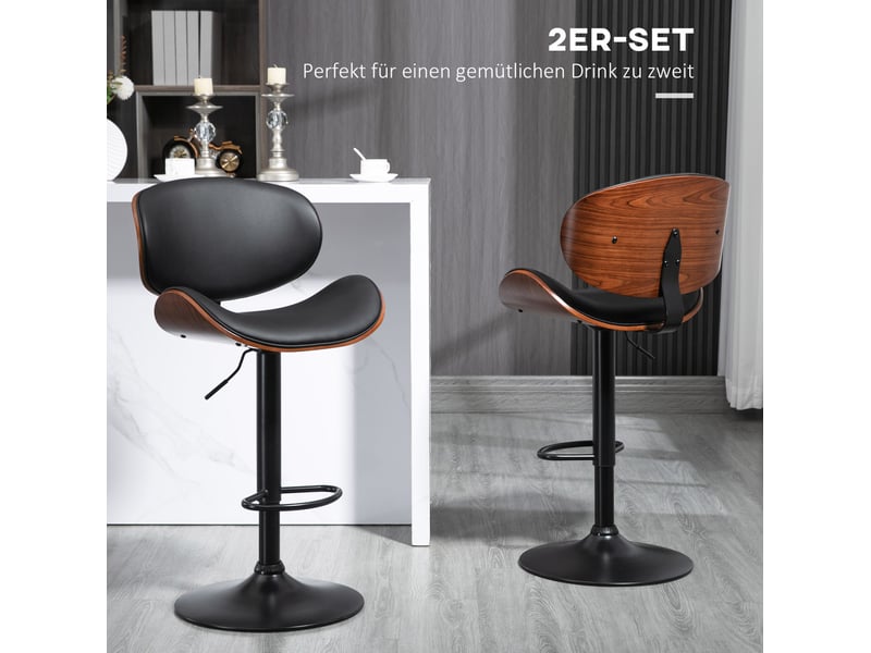  Lot de 2 tabourets de bar réglables et pivotants avec repose-pieds en similicuir noir et acier  - Conforama E