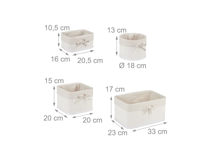  Lot de 4 paniers de rangement décoratifs 17 x 33 x 23 cm pour cosmétiques jouets en bambou crème 13_0011695  - Conforama B