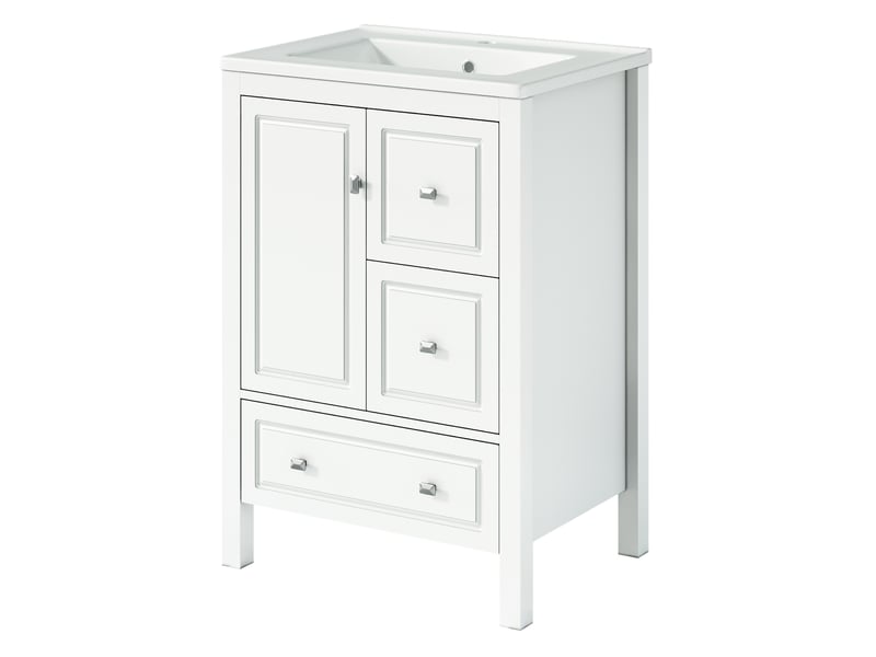 Meuble vasque blanc avec lavabo intégré, tiroirs et charnières amorties 62 cm - Conforama D