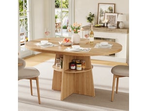 Table de salle à manger ronde extensible pour 2 à 8 personnes avec étagère en mdf naturel 110-150 × 110 × 77,5 cm