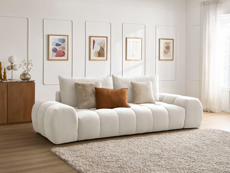  Bobochic canapé droit fixe 3 places everest tissu texturé blanc EVEREST - Conforama B