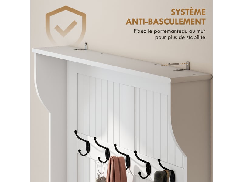 Meuble d'entrée avec banc porte manteaux 3 en 1 5 crochets banc de rangement pour salon couloir crème 96 x 34 x 179,7 cm - Conforama E