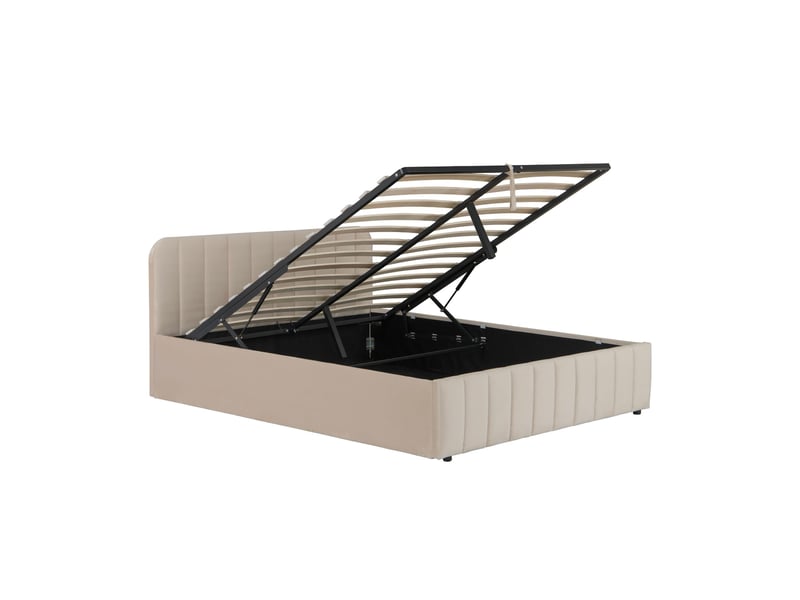  Lit coffre 140x190 velours écru avec tête de lit terre de nuit  - Conforama E