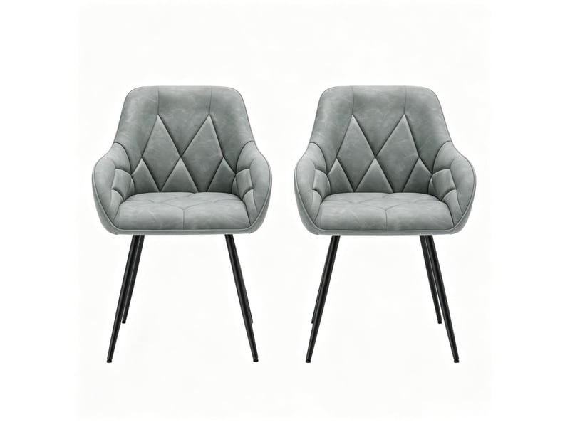 Lot de 2 chaises de salle à manger rembourrées en similicuir gris avec pieds réglables - Conforama A