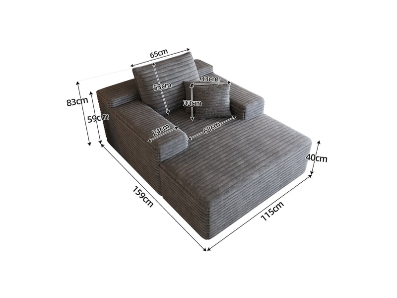 Méridienne modulaire avec assise profonde sans montage en tissu effet velours côtelé gris foncé 115 × 159 cm - Conforama D