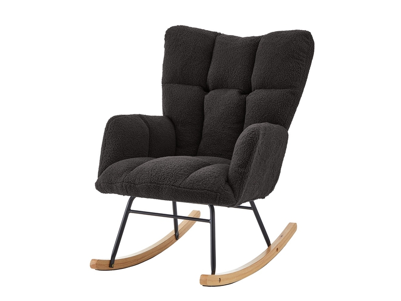  Fauteuil à bascule moderne - 69 x 89 x 101 cm - rocking chair scandinave avec pieds en bois et métal - gris foncé  - Conforama A