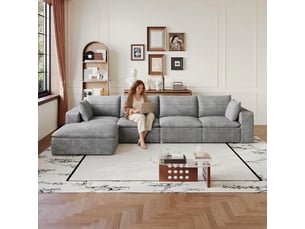 Canapé nuage en velours côtelé 5 places gris foncé modulaire 340 cm