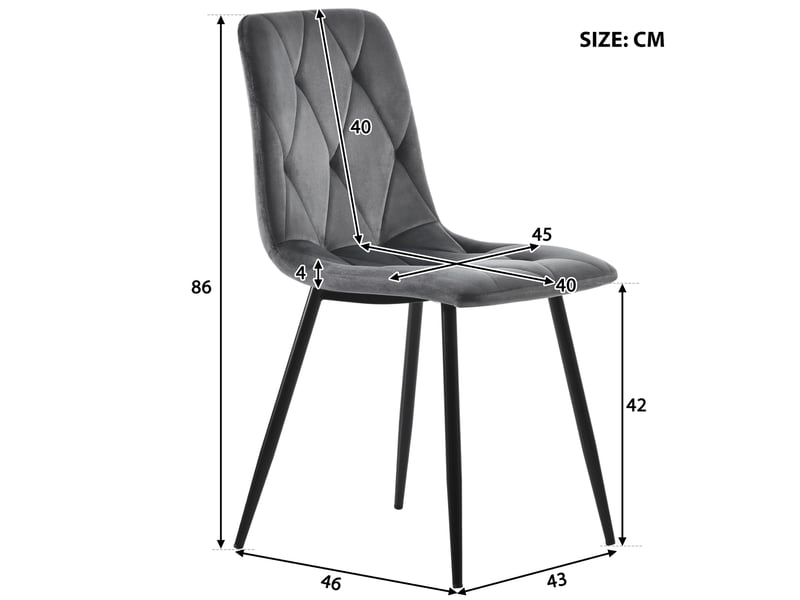  Ensemble de salle à manger avec 4 chaises, table rectangulaire 117 x 68 cm, chaises en velours gris foncé, pieds dorés  - Conforama C