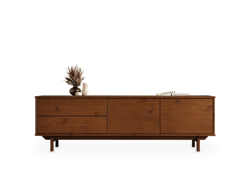 Meuble tv lita l 170 cm 2 portes, 2 tiroirs en bois massif - coloris châtaignier - Conforama A