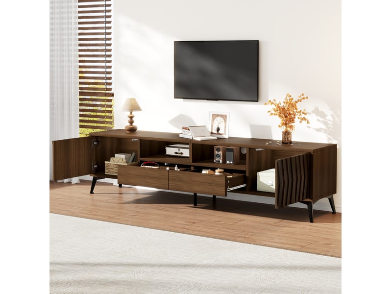  Meuble tv 180 x 35 x 45 cm noyer avec 2 portes, 2 tiroirs et 2 niches  - Conforama C
