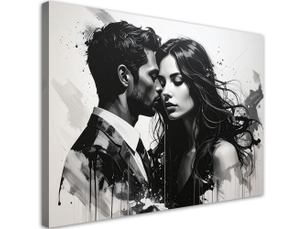 Tableau moderne, portrait romantique d'un couple amoureux en noir et blanc 90x60