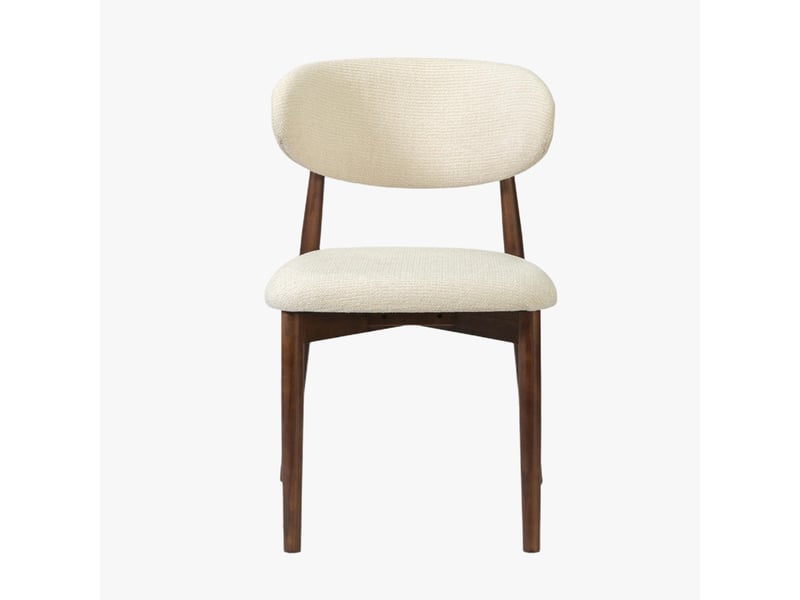  Lot de 2 chaises en tissu bouclette beige pieds en chêne massif foncé  - Conforama C
