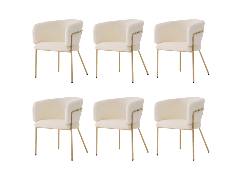  Chaise de salle à manger lot de 6 avec pieds métalliques, en fausse fourrure de lapin blanche, 57 × 57 × 77 cm  - Conforama A