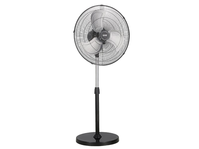Ventilateur sur pied industriel noir, ventilateur oscillant 50 cm à 3 vitesses, ventilateur hauteur réglable pour salon et bureau - Conforama A