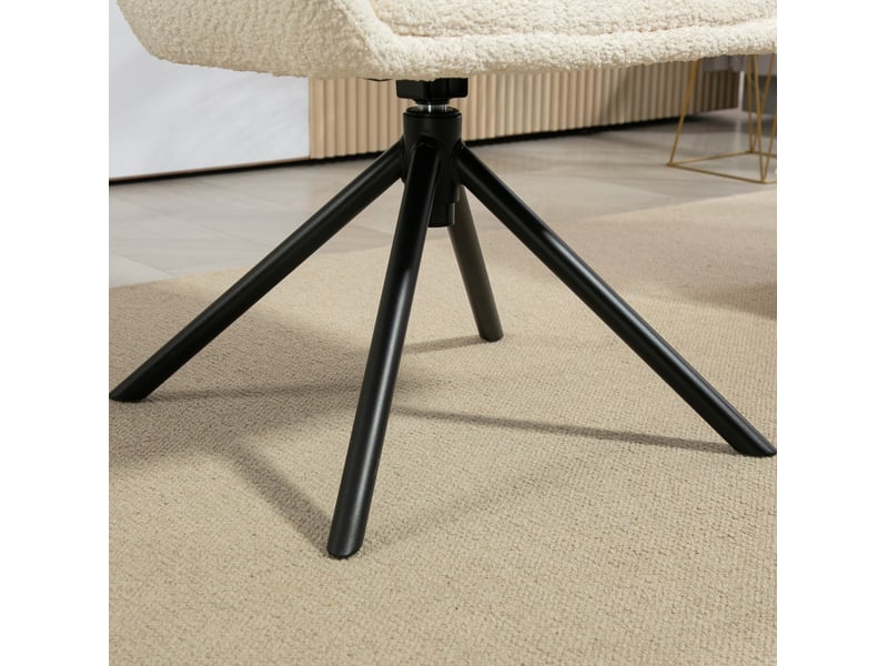  Fauteuil pivotant ulevr 360° avec accoudoirs, revêtement polyester aspect lin, pieds métal, blanc crème, 58,5 x 59 x 78,5 cm  - Conforama D