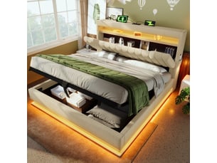 Lit coffre 140x190/200cm <strong></strong>  <strong></strong> coloris beige