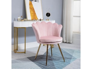 Fauteuil coquillage en velours rose poudré pieds en métal doré 67x64x77 cm