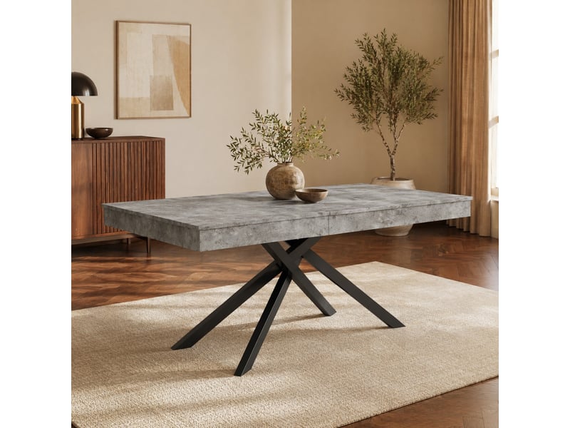 Table à manger extensible 140 à 180 cm, 6 à 8 places, mdf et pieds en métal, gris - Conforama B
