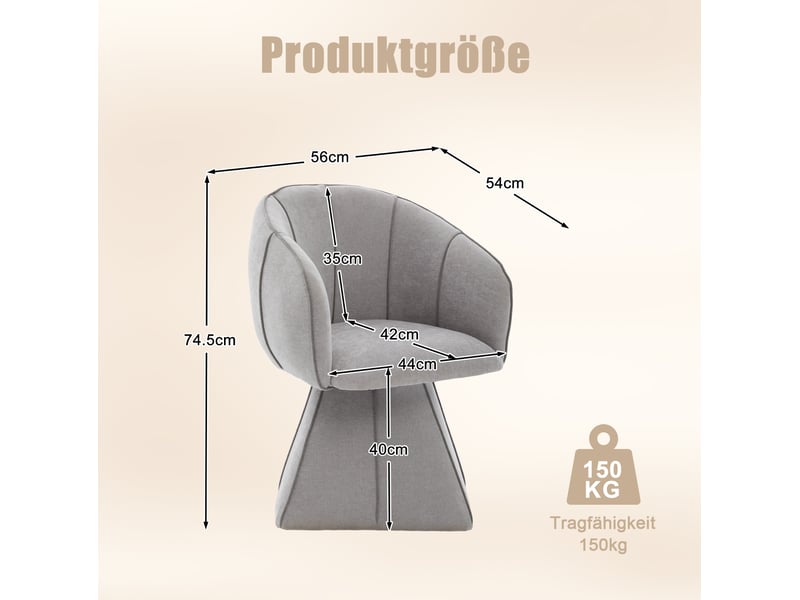  Fauteuil pivotant 56x54x74,5 cm, pour salon, bureau, avec dossier haut ergonomique et accoudoirs larges, gris, chenille  - Conforama C