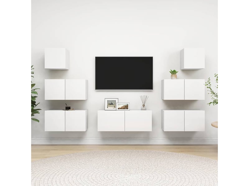  Ensemble de meubles tv - banc tv - meuble de rangement 7 pcs blanc bois d'ingénierie  - Conforama B