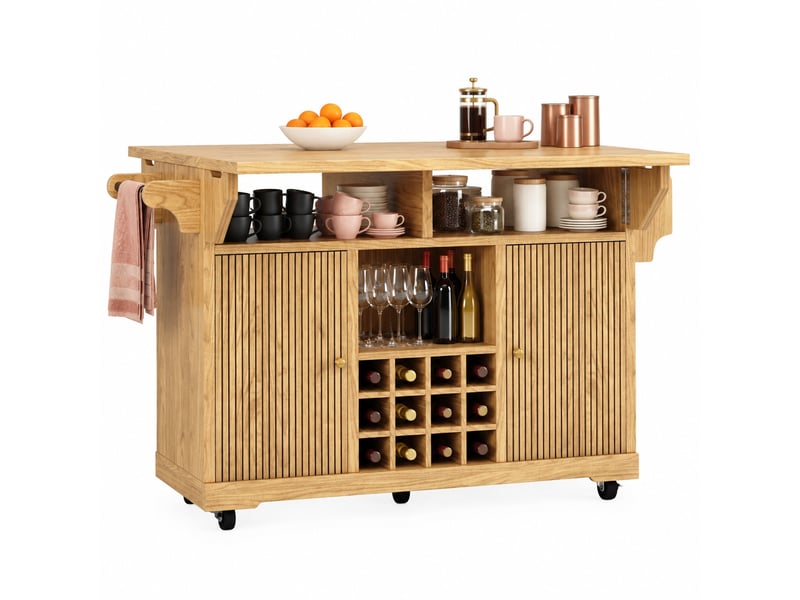  Desserte de cuisine,142.5x80x95 cm,avec rangement,mdf,coloris bois naturel  - Conforama A