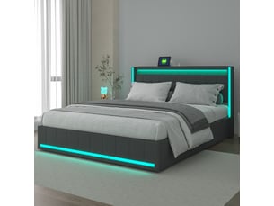 Lit avec rangement 140x190 cm <strong>BURSDANY</strong> <strong></strong> coloris gris