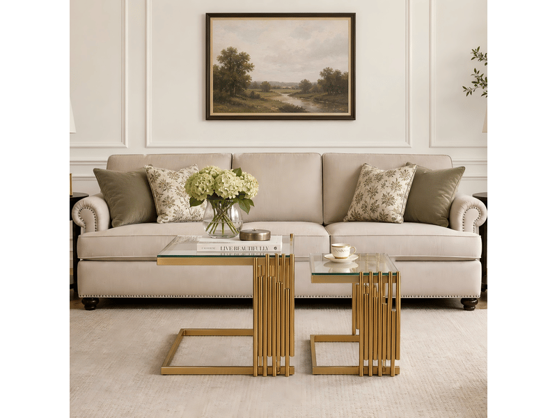 Table basse muvano lot de 2 tables d'appoint carrées avec plateau en verre trempé transparent et pieds dorés 41 x 41 cm - Conforama C