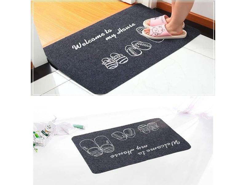  Tapis de porte extérieur et intérieur,tapis absorbant noir gris,tapis d’entrée antidérapant facile à nettoyer avec revêtement en caoutchouc pour coulo  - Conforama E