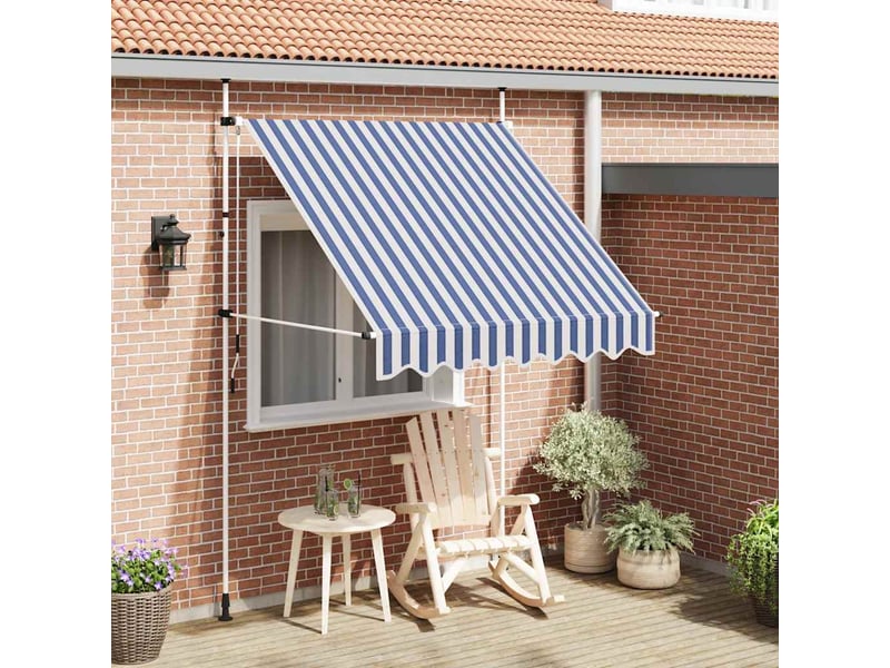  Auvent rétractable, store banne, marquise manuel 200 cm rayures bleues et blanches  - Conforama B