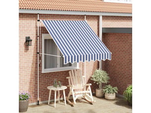 Auvent rétractable, store banne, marquise manuel 200 cm rayures bleues et blanches