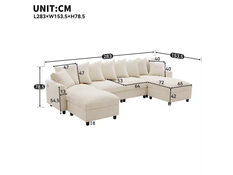  Canapé d'angle modulable 6 places en tissu chenille beige avec ports usbtype-c  - Conforama C