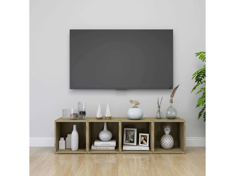  Lot de 2 meuble tv bas salon chêne sonoma 37x35x37 cm bois d’ingénierie  - Conforama D