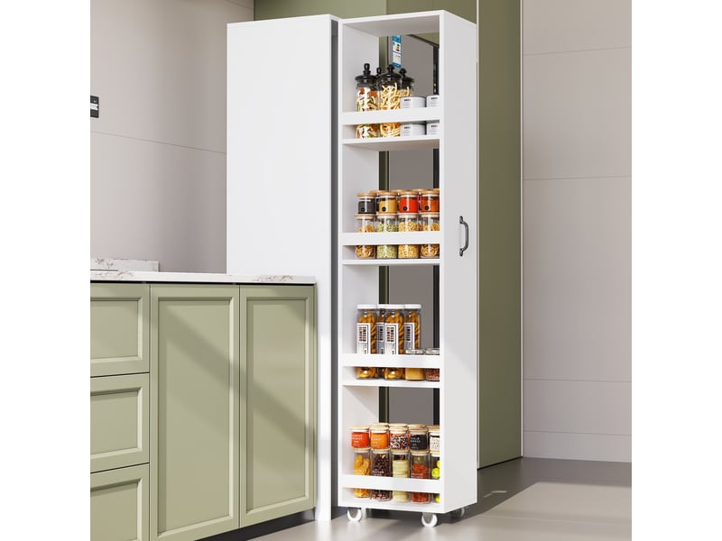  Bibliothèque étroite mobile avec boîtes et roulettes - format gain de place, mdf blanc 40 × 30 × 160,5 cm  - Conforama C