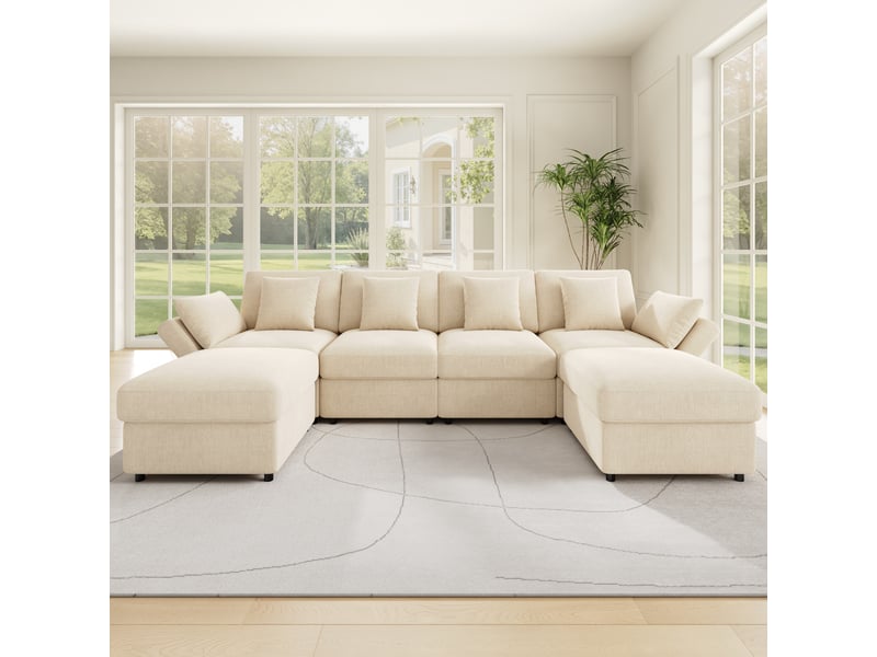  Canapé d'angle, canapé modulable, en chenille, beige, mobilier pour espace de vie, pour salon et séjour  - Conforama C