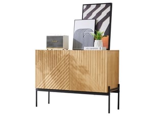 Buffet sideboard imitation bois naturel 100x40x75cm 2 portes étagère modulable pieds métal salon salle à manger