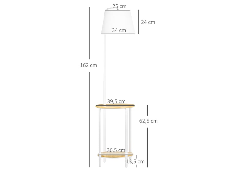  Lampadaire moderne avec table d'appoint, abat-jour en lin, interrupteur au pied, pour salon et chambre, 43 x 39,5 x 162 cm, blanc  - Conforama E