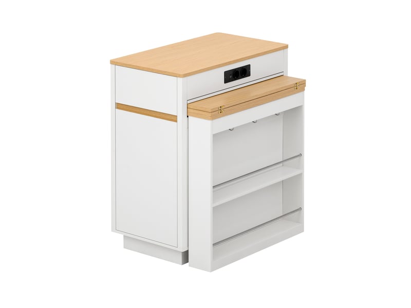  Îlot de cuisine à roulettes avec table extensible, led, prises et crochets, desserte ou bar, blanc Jamama eleni - Conforama R