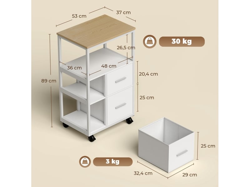 Desserte de cuisine à roulettes 2 tiroirs 53 x 37 x 89 cm homvra - Conforama C