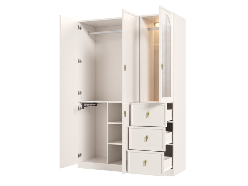  Armoire de chambre 5 portes avec led et 3 tiroirs 135x48x200 cm blanc  - Conforama A