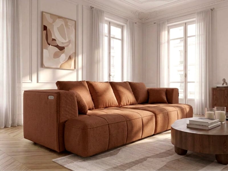  Bobochic canapé droit convertible double avance-recule électrique clovis tissu lisse orange CLOVIS - Conforama D